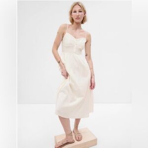 Linen blend corset midi dress size medium NWOT cream ivory